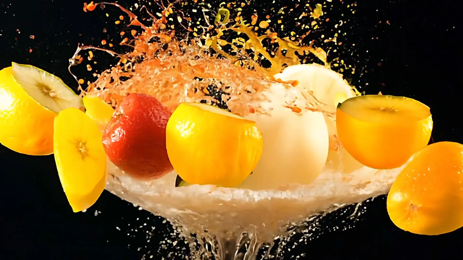 Fresh Fruit Splash Explosion Stock Video Background